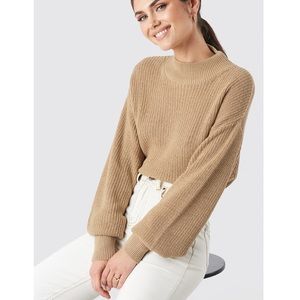 NA-KD balloon sleeves tan sweater